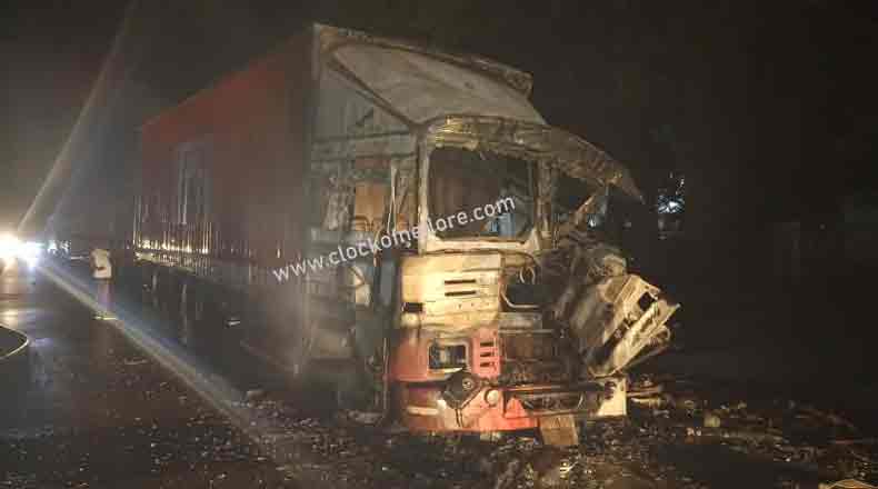 జాతీయ రహదారిపై ప్రమాదం… వ్యక్తి సజీవ దహనం