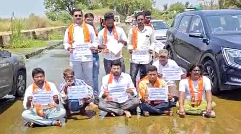 పొట్టేపాళెం కలుజు వద్ద బిజేపి నిరసన : కోటంరెడ్డి జలదీక్షకు మద్దతిస్తామని ప్రకటన