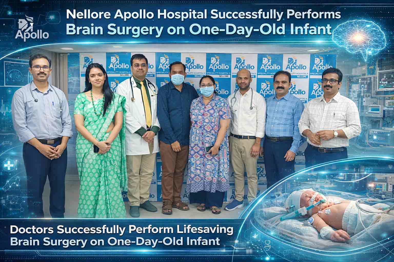 ఒక్క రోజు శిశువుకు అపోలో హాస్పిటల్ లో అరుదైన మెదడు శస్త్ర చికిత్స విజయవంతం