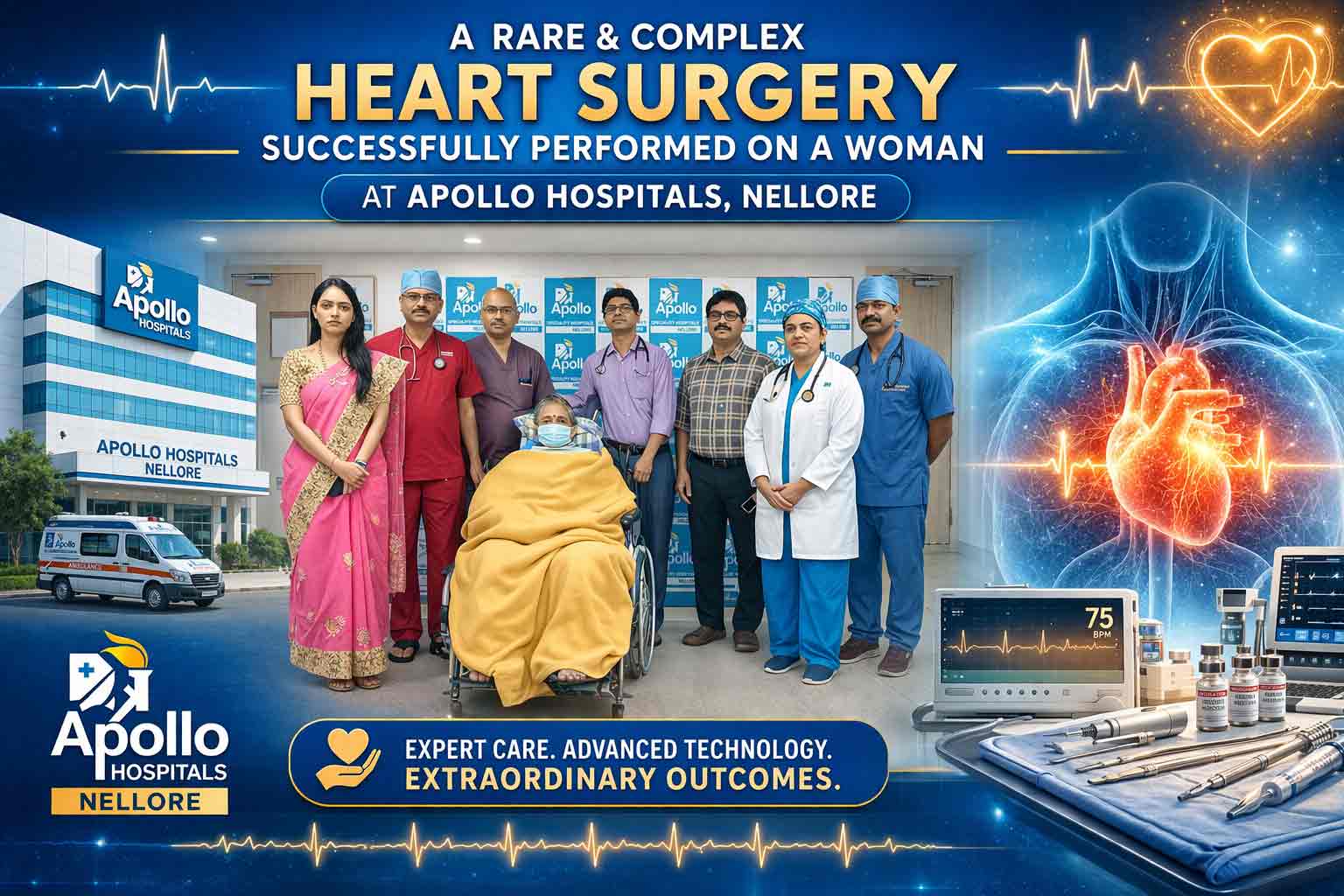 నెల్లూరు అపోలో హాస్పిటల్ లో అరుదైన గుండె శస్త్ర చికిత్స విజయవంతం