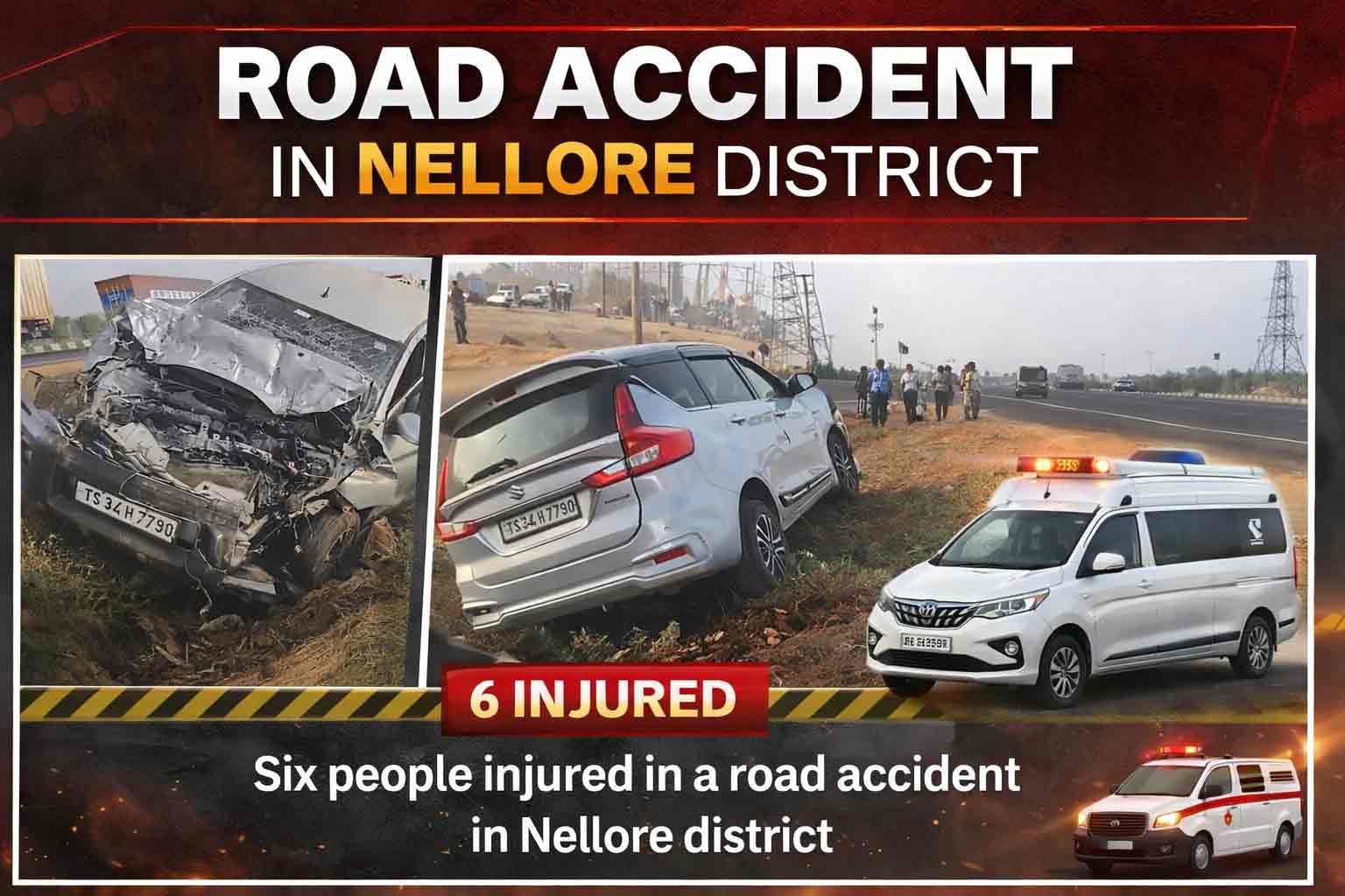 నెల్లూరుజిల్లాలో రోడ్డు ప్రమాదం : హైదరాబాద్ వాసులకు గాయాలు